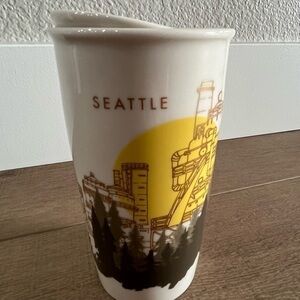 Starbucks Seattle Gas Works Park Ceramic Double Wall Coffee Mug W/Lid‎ 12oz 2015